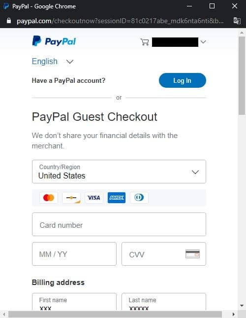 PayPal checkout view Checkout